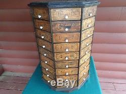 1920's Antique Nut & Bolt & Screw 72 Drawer Octagon Revolving Oak Store Cabinet