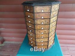 1920's Antique Nut & Bolt & Screw 72 Drawer Octagon Revolving Oak Store Cabinet