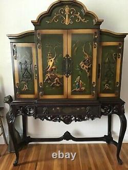 1920's Green Chinoiserie Cabinet Bar