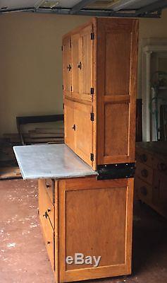 1920's Two Piece Oak Hoosier Kitchen Cabinet