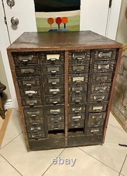 1920's Yawman & Erbe 36 Drawer Parts Chest, Oak Cabinet, Japanned Metal Drawers