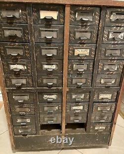 1920's Yawman & Erbe 36 Drawer Parts Chest, Oak Cabinet, Japanned Metal Drawers
