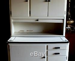 1920s Mutschler Bros Porc-Enamel Hoosier Style Tambour Kitchen Cabinet