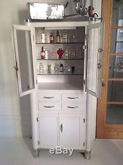 1930's Vintage White Enamel and Glass Medical Cabinet Madri Brothers Inc