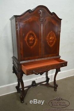 1930s Marquetry Inlaid Georgian Style Carved 2 Door Cabinet