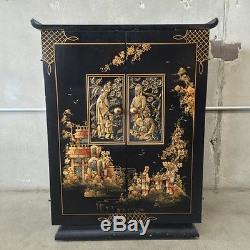 1940's Asian Motif Rolling Laquered Bar Cabinet (RFH6AN)