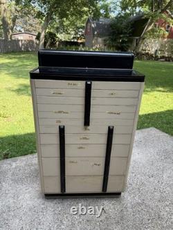 1940s Art Deco Dental Cabinet Industrial Medical Chest Dresser Tan 10 Drawer VTG