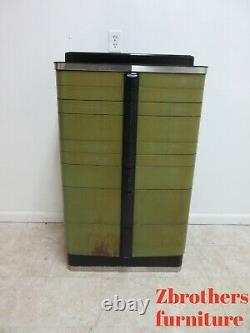 1940s Art deco Dental Cabinet Industrial Medical Chest Dresser Green Stain