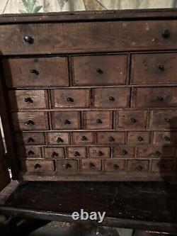 1940s Cabinet Apothecary Industrial Card Catalog Multi Drawer Folk Art Hardware