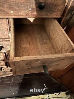 1940s Cabinet Apothecary Industrial Card Catalog Multi Drawer Folk Art Hardware