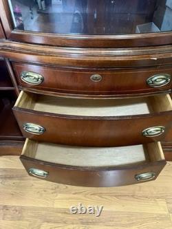 1950s Bassett Furniture Old Shirley Mahogany Serpentine Bow Front Hutch Cabinet