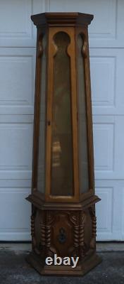 1960s-70s LIGHTED CURIO CABINET LIGHTED 3 GLASS SHELVES ORIGINAL GOLD FINISH