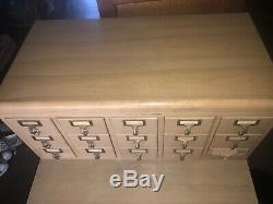 1960s Mid Century Blonde 17 Drawer Library Card Catalog Cabinet With Stand