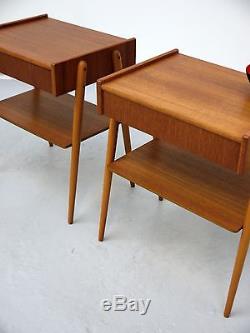 1970s VINTAGE ORIGINAL PAIR OF DANISH TEAK BEDSIDE TABLES AB CARLSTROM DENMARK