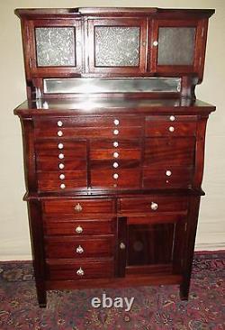 19th C 20 Drawer Mahogany Antique Dental Cabinet By The American Cabinet Co