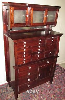 19th C 20 Drawer Mahogany Antique Dental Cabinet By The American Cabinet Co