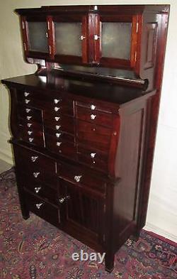 19th C 20 Drawer Mahogany Antique Dental Cabinet By The American Cabinet Co