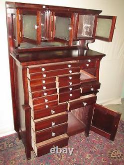 19th C 20 Drawer Mahogany Antique Dental Cabinet By The American Cabinet Co