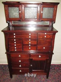 19th C 20 Drawer Mahogany Antique Dental Cabinet By The American Cabinet Co