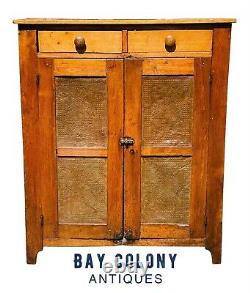 19th C Antique Country Primitive Walnut Pie Safe / Kitchen Cabinet