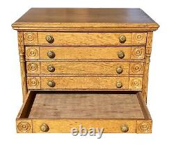 19th C Antique Victorian 6 Drawer Oak Spool Cabinet / Sewing Cabinet