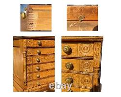 19th C Antique Victorian 6 Drawer Oak Spool Cabinet / Sewing Cabinet