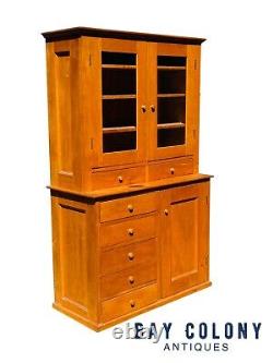 19th C Country Primitive Antique Shaker Maple Cabinet / Step Back Cupboard Hutch