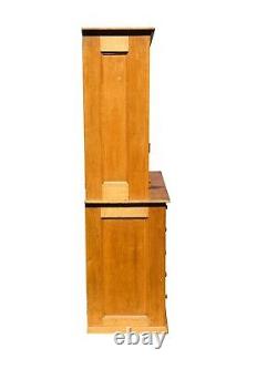 19th C Country Primitive Antique Shaker Maple Cabinet / Step Back Cupboard Hutch