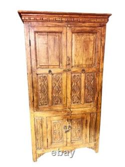 19th Century Antique Spanish Carved Wood Cupboard Cabinet Solid Wood