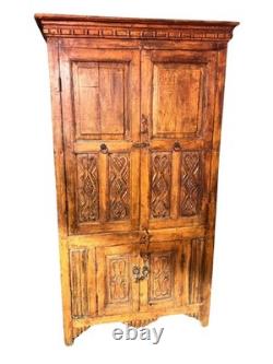 19th Century Antique Spanish Carved Wood Cupboard Cabinet Solid Wood