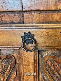 19th Century Antique Spanish Carved Wood Cupboard Cabinet Solid Wood