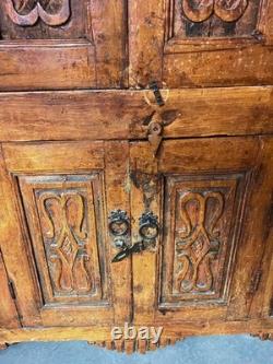 19th Century Antique Spanish Carved Wood Cupboard Cabinet Solid Wood