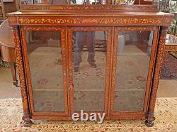 19th Century Dutch Marquetry Mahogany & Satinwood Inlaid Bookcase Cabinet