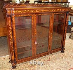 19th Century Dutch Marquetry Mahogany & Satinwood Inlaid Bookcase Cabinet