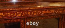 19th Century Dutch Marquetry Mahogany & Satinwood Inlaid Bookcase Cabinet