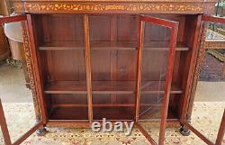 19th Century Dutch Marquetry Mahogany & Satinwood Inlaid Bookcase Cabinet