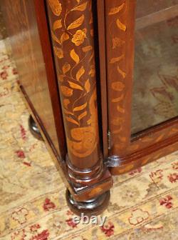 19th Century Dutch Marquetry Mahogany & Satinwood Inlaid Bookcase Cabinet