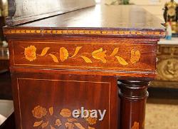 19th Century Dutch Marquetry Mahogany & Satinwood Inlaid Bookcase Cabinet