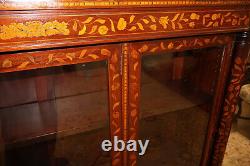 19th Century Dutch Marquetry Mahogany & Satinwood Inlaid Bookcase Cabinet