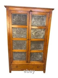 19th Century Pine Punch Tin Pie Safe
