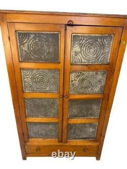 19th Century Pine Punch Tin Pie Safe