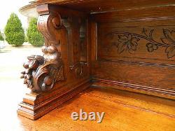 19th Oak Sideboard Buffet with China Bookcase TopCarved Birds and Nuts