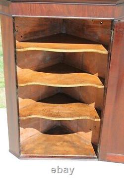 19th c Federal Mahogany Wall Corner Cabinet Cupboard with Butterfly Shelves