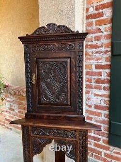 19th century Petite Antique English Corner Cabinet Carved Oak British Bookcase