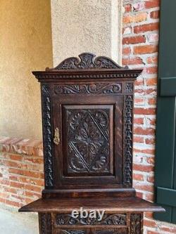 19th century Petite Antique English Corner Cabinet Carved Oak British Bookcase