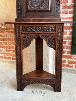 19th century Petite Antique English Corner Cabinet Carved Oak British Bookcase