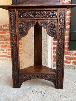 19th century Petite Antique English Corner Cabinet Carved Oak British Bookcase