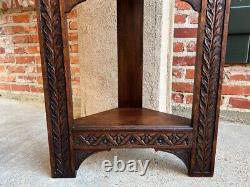 19th century Petite Antique English Corner Cabinet Carved Oak British Bookcase