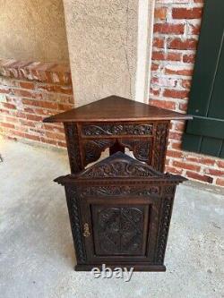 19th century Petite Antique English Corner Cabinet Carved Oak British Bookcase