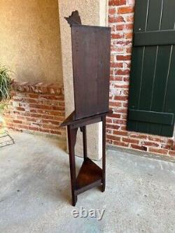 19th century Petite Antique English Corner Cabinet Carved Oak British Bookcase